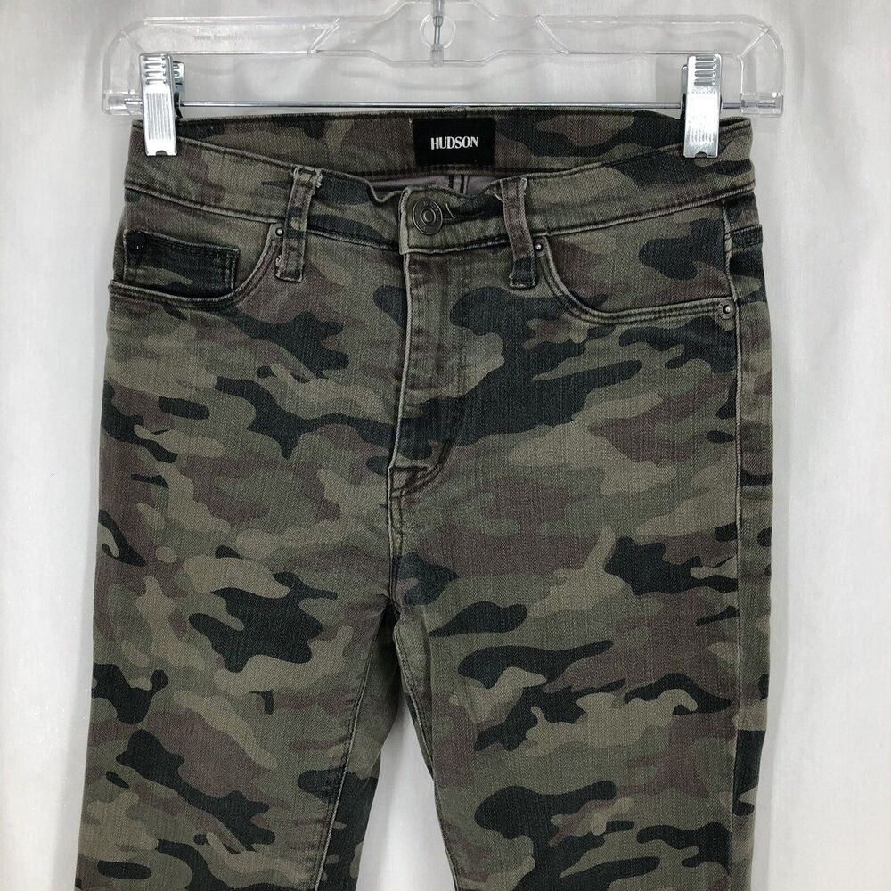HUDSON Barbara Crop Raw Hem Green Camouflage Skinny Capri Jeans 25 25” Inseam